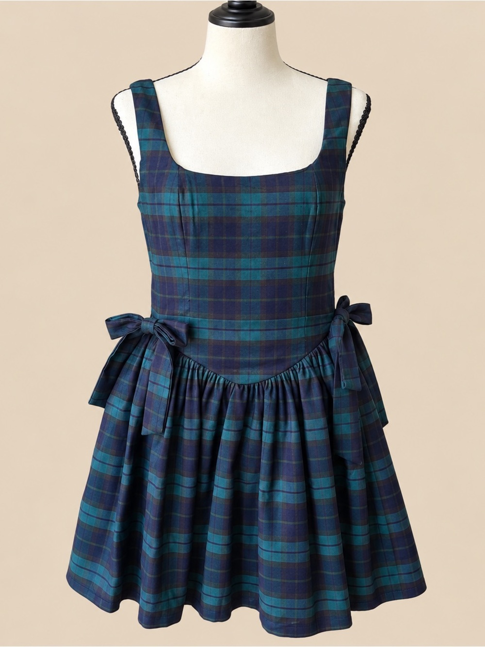 Dark Academia Grunge Plaid Pinafore Mini Dress Blue Green Avec Les Filles 6